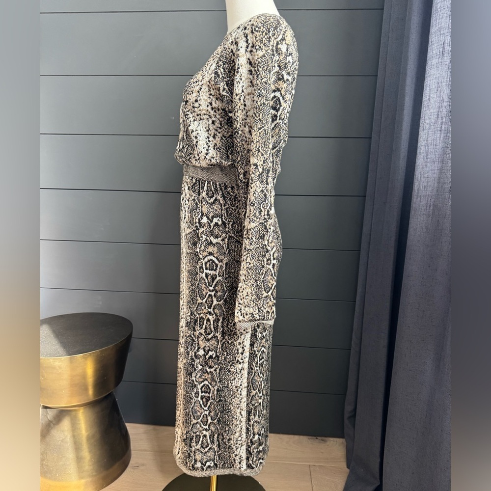 Zara Black Gray Brown Snake Print Long Sleeve Dress Stretchy - Picture 3 of 8
